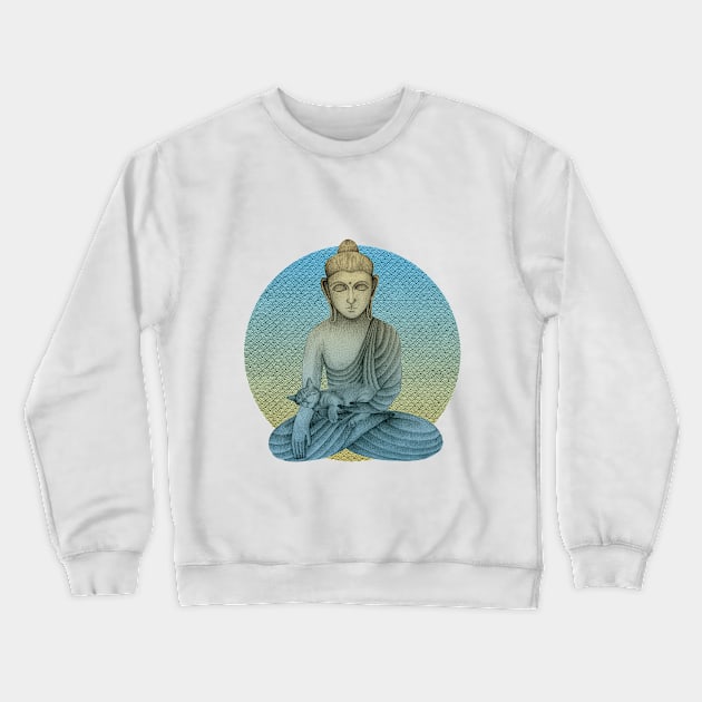 Buddha with cat 4 Crewneck Sweatshirt by KindSpirits